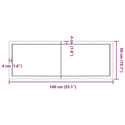 vidaXL Baðherbergisborðplata Brúnn 140x50x(2-6)cm Meðhöndlaður Viður