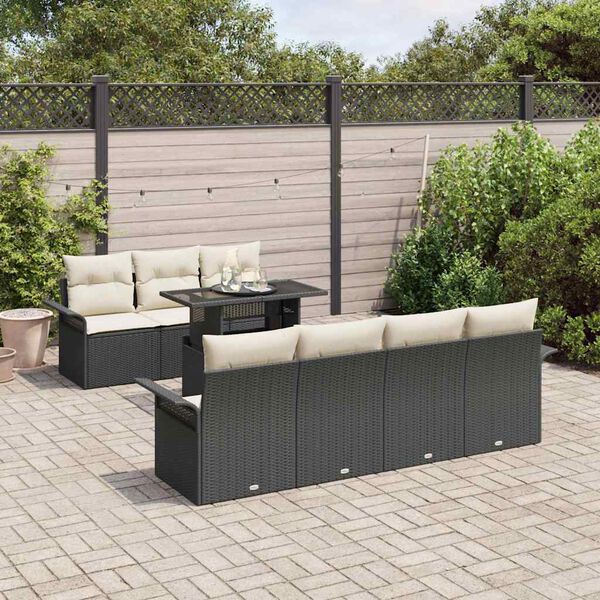 vidaXL Gar&eth;s&oacute;fa sett me&eth; p&uacute;&eth;i me&eth; geymslu 8 pcs Svartur Poly Rattan
