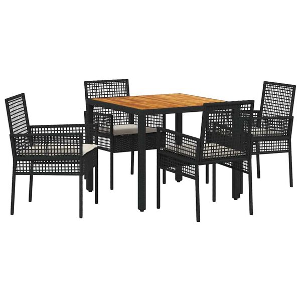 vidaXL Gar&eth;ur bor&eth;sett 5 pcs Svartur p&oacute;l&yacute;rattan
