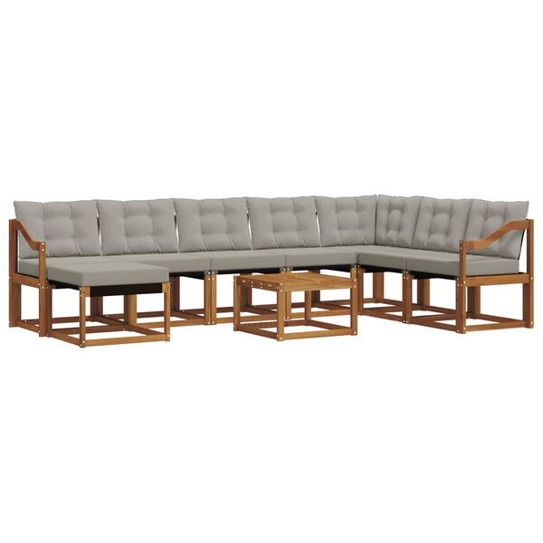 vidaXL &Uacute;ti s&oacute;fasett me&eth; p&uacute;&eth;i 9 pcs N&aacute;tt&uacute;rulegt og Lj&oacute;st Gr&aacute;tt