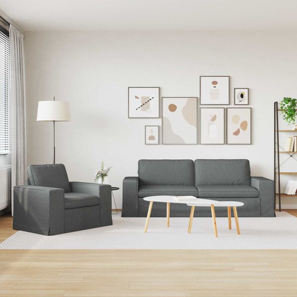 vidaXL S&oacute;fasett 2 pcs D&ouml;kk gr&aacute; 222 x 80 x 82 cm d&uacute;kur