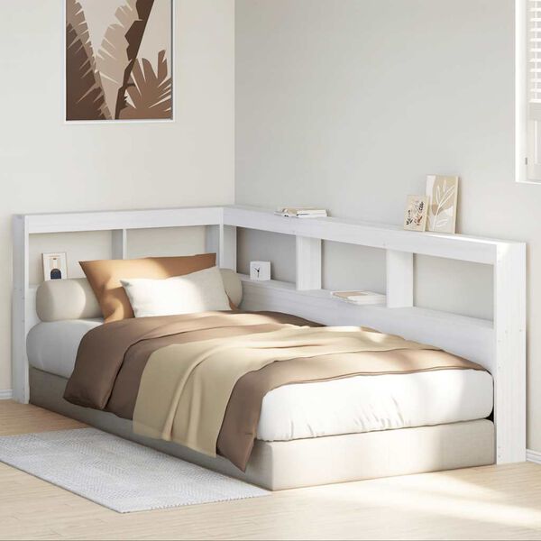 vidaXL B&oacute;kask&aacute;pur H&ouml;fu&eth;gafl L-oblike Hv&iacute;tur 90 cm Gegnheil Fura