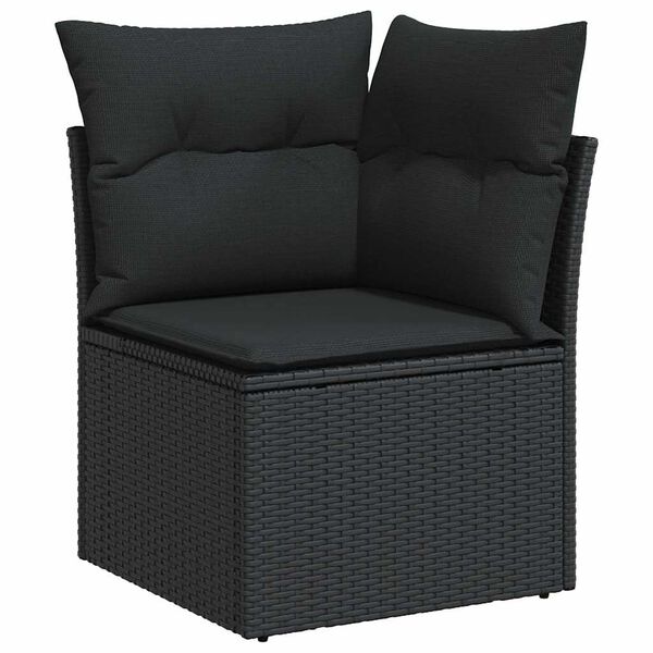 vidaXL 8 stykki gar&eth;s&oacute;fasett me&eth; p&uacute;&eth;um Black Poly Rattan Acacia