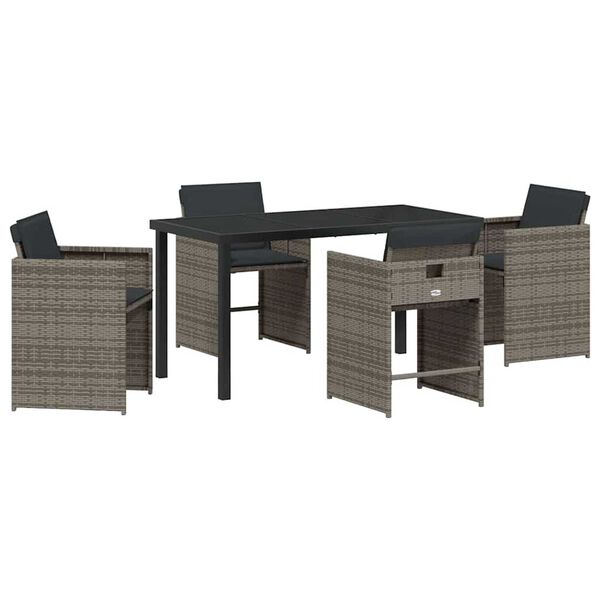 vidaXL Gar&eth;ur bor&eth;sett 5 pcs Gr&aacute;r p&oacute;l&yacute;rattan