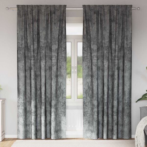 vidaXL Flauels skaut me&eth; gluggatj&ouml;ldum 2 pcs Gr&aacute;r 245 x 140 cm Flauel