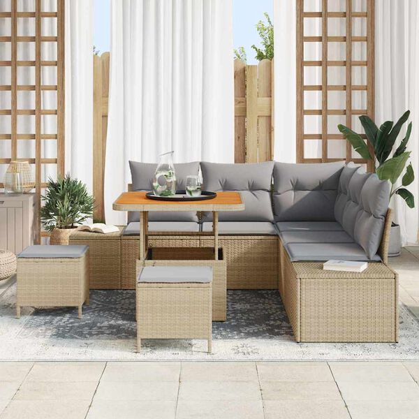 vidaXL Gar&eth;s&oacute;fa sett me&eth; p&uacute;&eth;i 8 pcs Drapplita&eth;ur Poly rattan