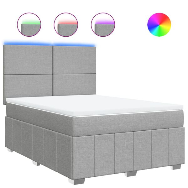 vidaXL H&oacute;lfa&eth; Springr&uacute;m me&eth; D&yacute;nu Lj&oacute;sgr&aacute;tt 140x190 cm Efni