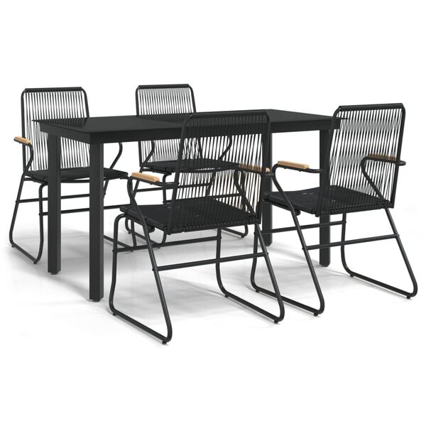vidaXL 5 Parta Gar&eth;bor&eth;stofusett Svart PVC Rattan