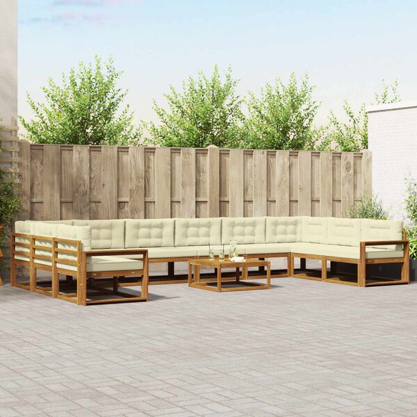 vidaXL &Uacute;ti s&oacute;fasett me&eth; p&uacute;&eth;i 11 pcs N&aacute;tt&uacute;rulegt og Krem