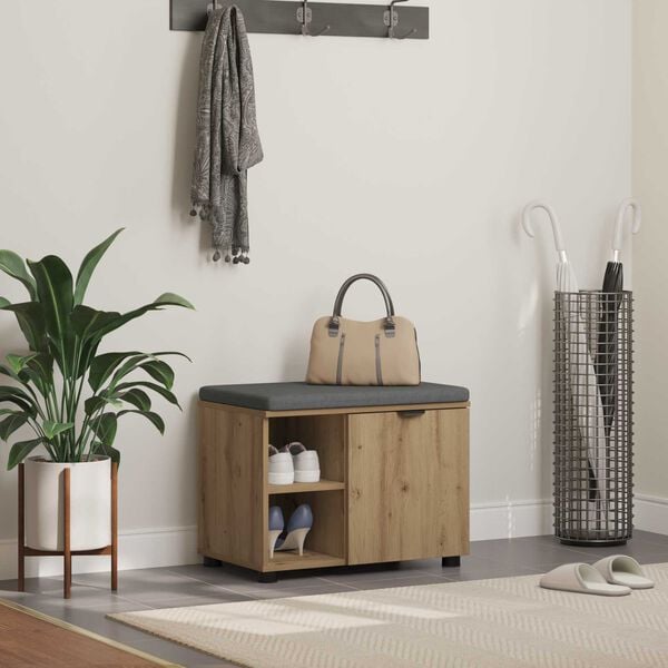 vidaXL Hallarbekk Handverks Eik 60 x 38 x 46 cm Virkur tr&eacute; og d&uacute;kur