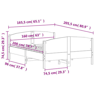 vidaXL Rúmgrind án Dýnu 160x200 cm Gegnheil Fura