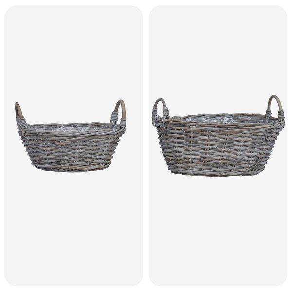 vidaXL Pl&ouml;ntuk&ouml;rfu me&eth; geymslu 2 pcs Gr&aacute;r Lacak rattan