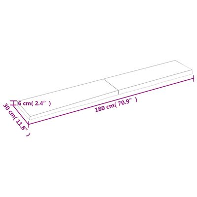 vidaXL Baðherbergisborðplata 180x30x(2-6) cm Ómeðhöndlaður Viður