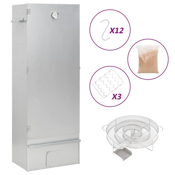 vidaXL BBQ Reykofn me&eth; K&ouml;ldum Reykgjafa Sinkh&uacute;&eth;a&eth; St&aacute;l