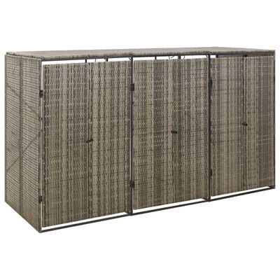 vidaXL Þrefalt sorptunnuskýli á hjólum Grátt 207x80x117 cm Pólýrattan