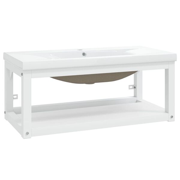 vidaXL Vaskagrind á Baðherbergið með Innbyggðri Handlaug Hvítt Járn