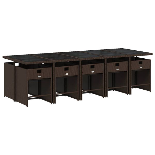vidaXL 11 Stk. Gar&eth;bor&eth;stofusett me&eth; Sessum Br&uacute;nn P&oacute;l&yacute;rattan
