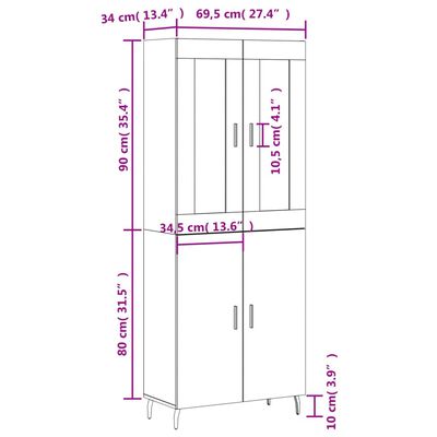 vidaXL Hár Skápur Hvítur 69,5x34x180 cm Samsettur Viður