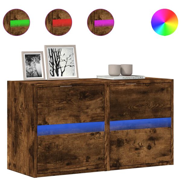 vidaXL Sj&oacute;nvarpssk&aacute;par m/LED Lj&oacute;sum 2 stk. Reyklitu&eth; Eik 41x31x45 cm