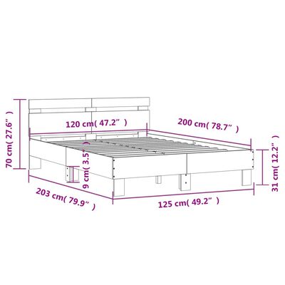 vidaXL Rúmgrind án Dýnu Steypugrátt 120x200 cm