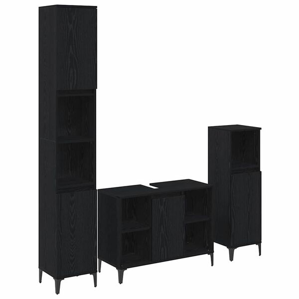 vidaXL Ba&eth;herbergismublasett me&eth; hillu 3 pcs Sv&ouml;rt eik Samsettur vi&eth;ur