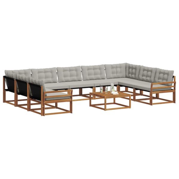 vidaXL &Uacute;ti s&oacute;fasett me&eth; p&uacute;&eth;i 10 pcs N&aacute;tt&uacute;rulegt og Lj&oacute;st Gr&aacute;tt