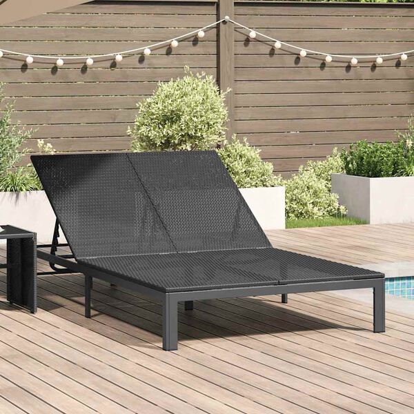 vidaXL Sunbed 1-Pers&oacute;na Svartur 206 x 62.5 x 74 cm p&oacute;l&yacute;rattan