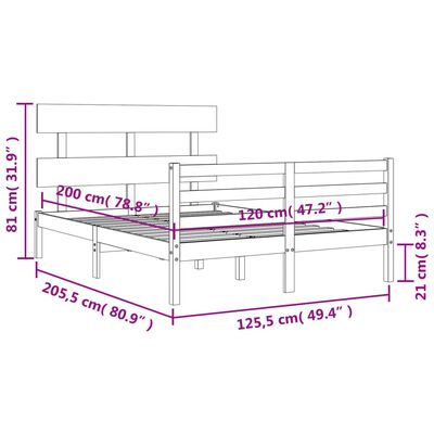 vidaXL Rúmgrind án Dýnu 120x200 cm Gegnheil Viður