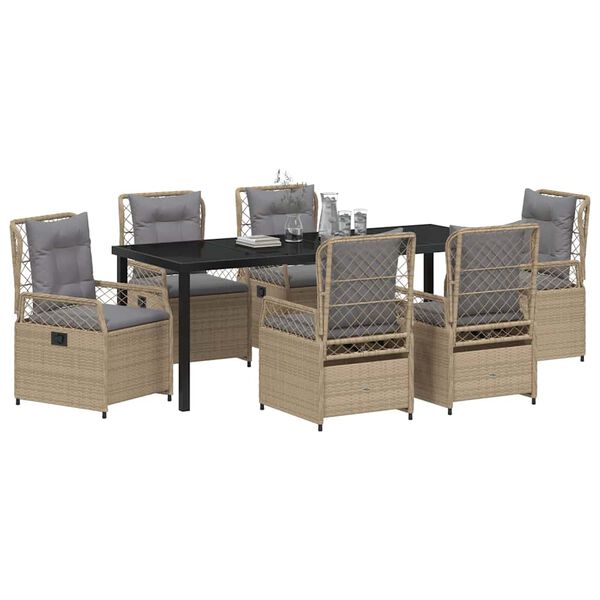 vidaXL Gar&eth;ur bor&eth;sett 7 pcs Beige og lj&oacute;sgr&aacute;r p&oacute;l&yacute;rattan