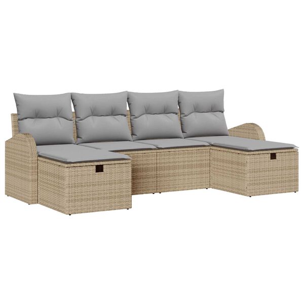 vidaXL S&oacute;fasett me&eth; p&uacute;&eth;i 6 pcs Beige og lj&oacute;sgr&aacute;r p&oacute;l&yacute;rattan