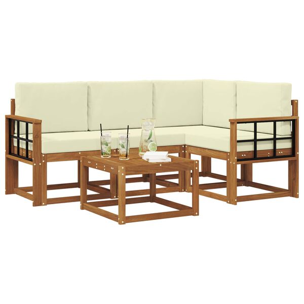 vidaXL &Uacute;ti s&oacute;fasett me&eth; p&uacute;&eth;i 5 pcs N&aacute;tt&uacute;rulegt og Krem