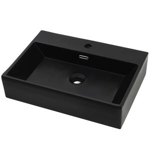 142742 vidaXL Basin with Faucet Hole Ceramic Black 60,5x42,5x14,5 cm