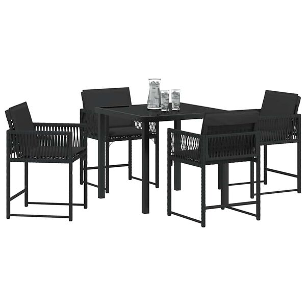 vidaXL Gar&eth;ur bor&eth;sett 5 pcs Svartur p&oacute;l&yacute;rattan
