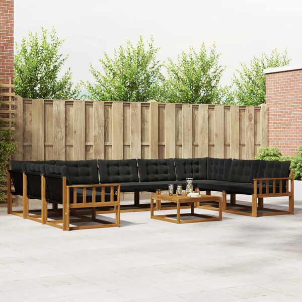 vidaXL &Uacute;ti s&oacute;fasett me&eth; p&uacute;&eth;i 10 pcs N&aacute;tt&uacute;rulegur og svartur