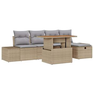 vidaXL Gar&eth;s&oacute;fa sett me&eth; p&uacute;&eth;i 6 pcs Drapplita&eth;ur p&oacute;l&yacute;rattan