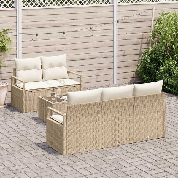 vidaXL Gar&eth;s&oacute;fa sett me&eth; p&uacute;&eth;i 6 pcs Beige og krem p&oacute;l&yacute;rattan