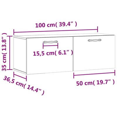 vidaXL Veggskápur Steypugrár 100x36,5x35 cm Samsettur Viður