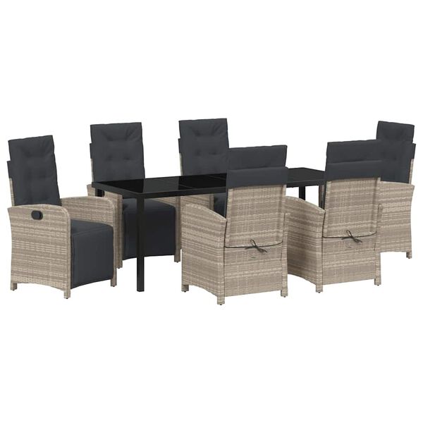vidaXL Gar&eth;ur bor&eth;sett me&eth; p&uacute;&eth;i 7 pcs Lj&oacute;sgr&aacute;r p&oacute;l&yacute;rattan