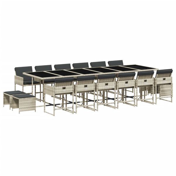 vidaXL 17 Stk. Gar&eth;bor&eth;stofusetti&eth; me&eth; P&uacute;&eth;um Lj&oacute;sgr&aacute;r P&oacute;l&yacute;rattan