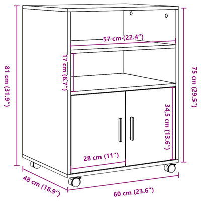 vidaXL Skápur á Hjólum Viðarlitur 60x48x81 cm Samsettur Viður