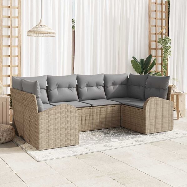 vidaXL Gar&eth;s&oacute;fa sett me&eth; p&uacute;&eth;i 6 pcs Drapplita&eth;ur Poly Rattan
