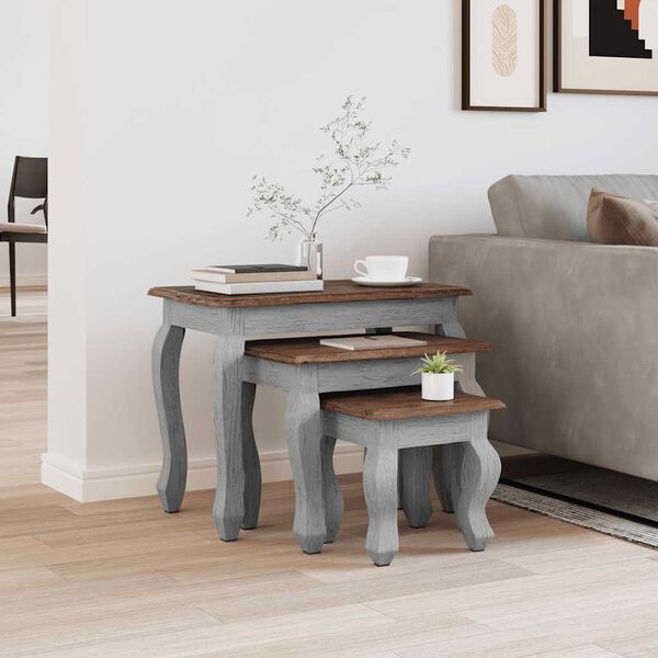 vidaXL Innskotsbor&eth; 3 Stk. Gegnheill Endurunninn Vi&eth;ur