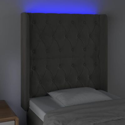 vidaXL LED höfuðgafl Dökkgrátt 83x16x118/128 cm Flauel