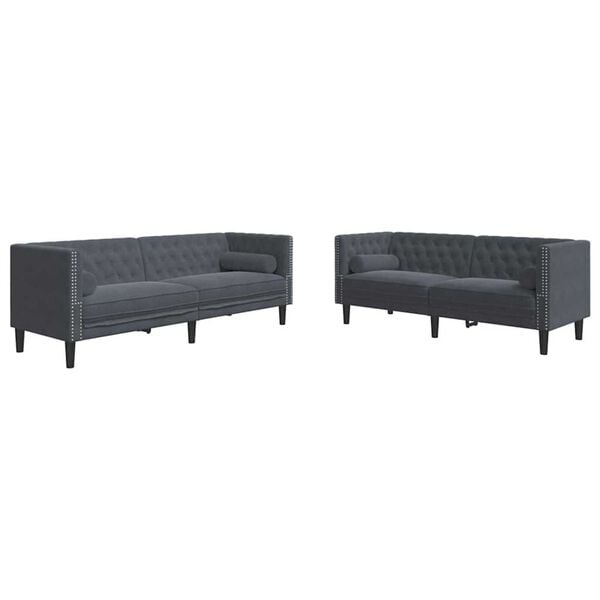 vidaXL Stofa s&oacute;fi 2 pcs D&ouml;kk gr&aacute; 194 x 74,5 x 70,5 cm Flauel
