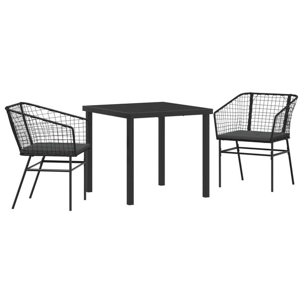 vidaXL Gar&eth;ur bor&eth;sett 3 pcs Svartur p&oacute;l&yacute;rattan