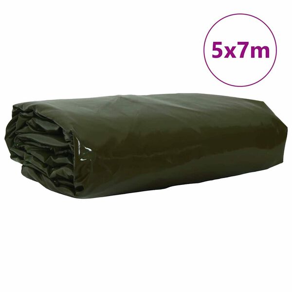 vidaXL D&yacute;na 650g / m&sup2; Ol&iacute;fugr&aelig;nn 5 x 7 m Striga me&eth; PVC h&uacute;&eth;u