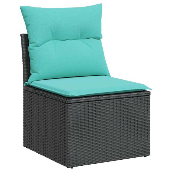 vidaXL 7 stykki gar&eth;s&oacute;fasett me&eth; p&uacute;&eth;um Black Poly Rattan Acacia
