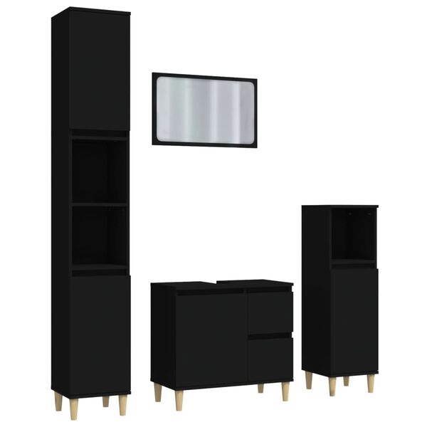 vidaXL Ba&eth;herbergish&uacute;sgagnasett 4 Hlutir Svartur Samsettur Vi&eth;ur