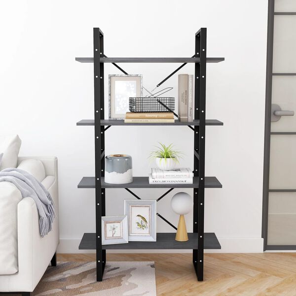 vidaXL 4 hæða Bókaskápur Grár 80x30x140 cm Gegnheil Fura