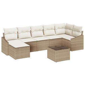 vidaXL Gar&eth;s&oacute;fa sett me&eth; p&uacute;&eth;i 8 pcs Beige og krem p&oacute;l&yacute;rattan